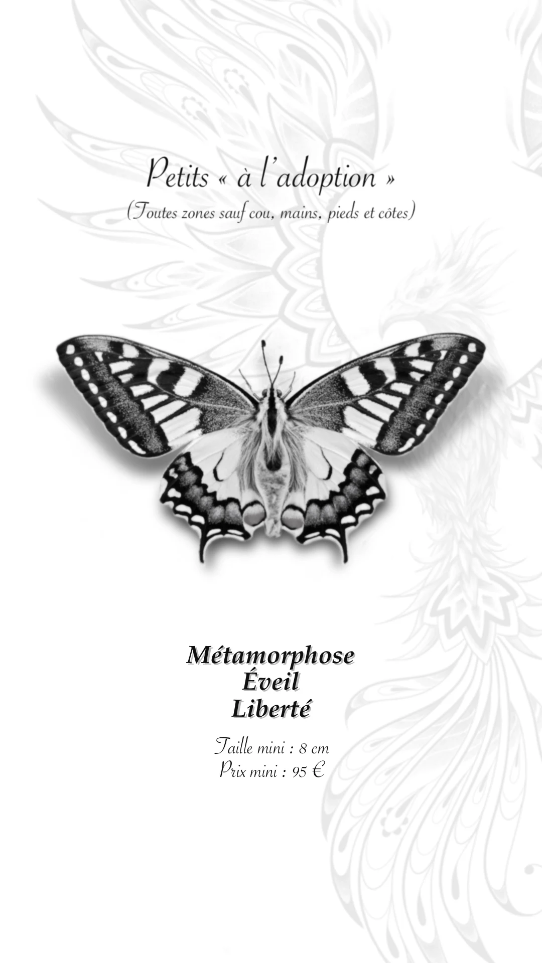 Flash tatouage papillon machaon réaliste noir et gris à adopter au studio La Griffe