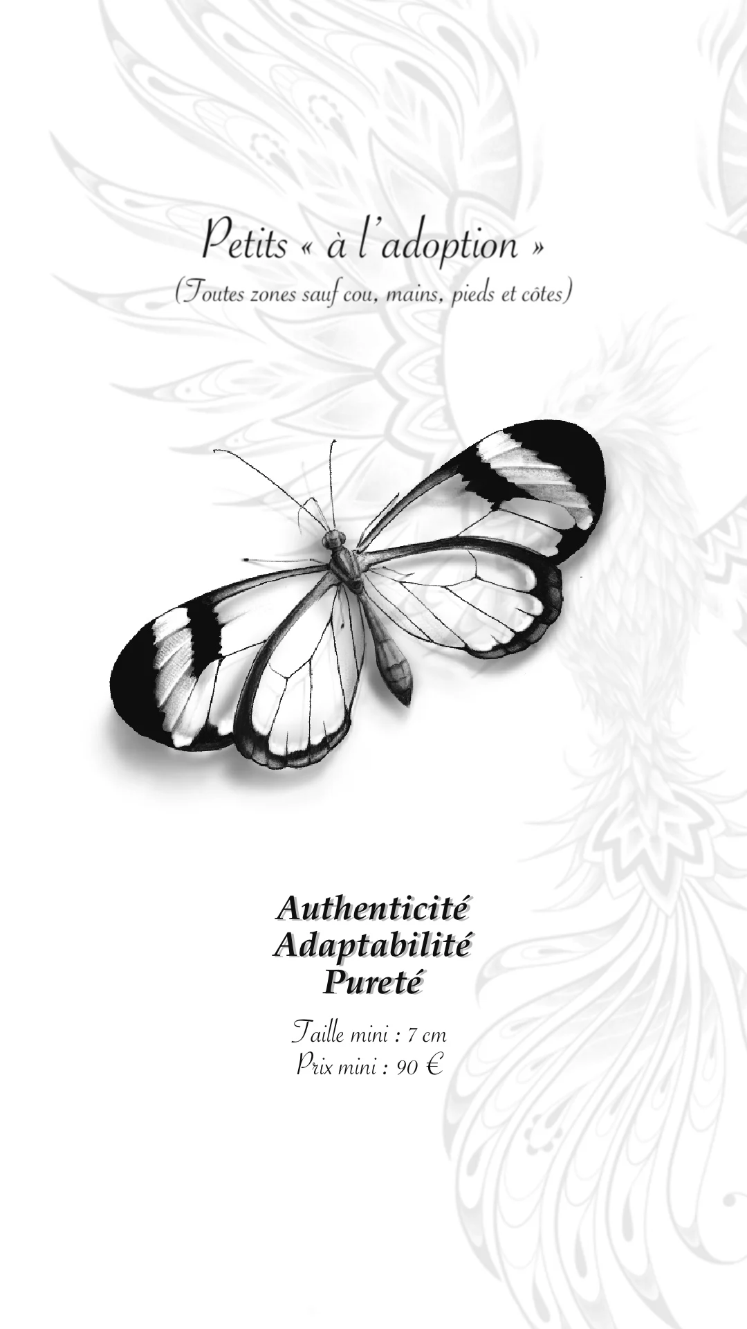 Flash tatouage papillon morpho ailes fermées réaliste noir et gris à adopter au studio La Griffe