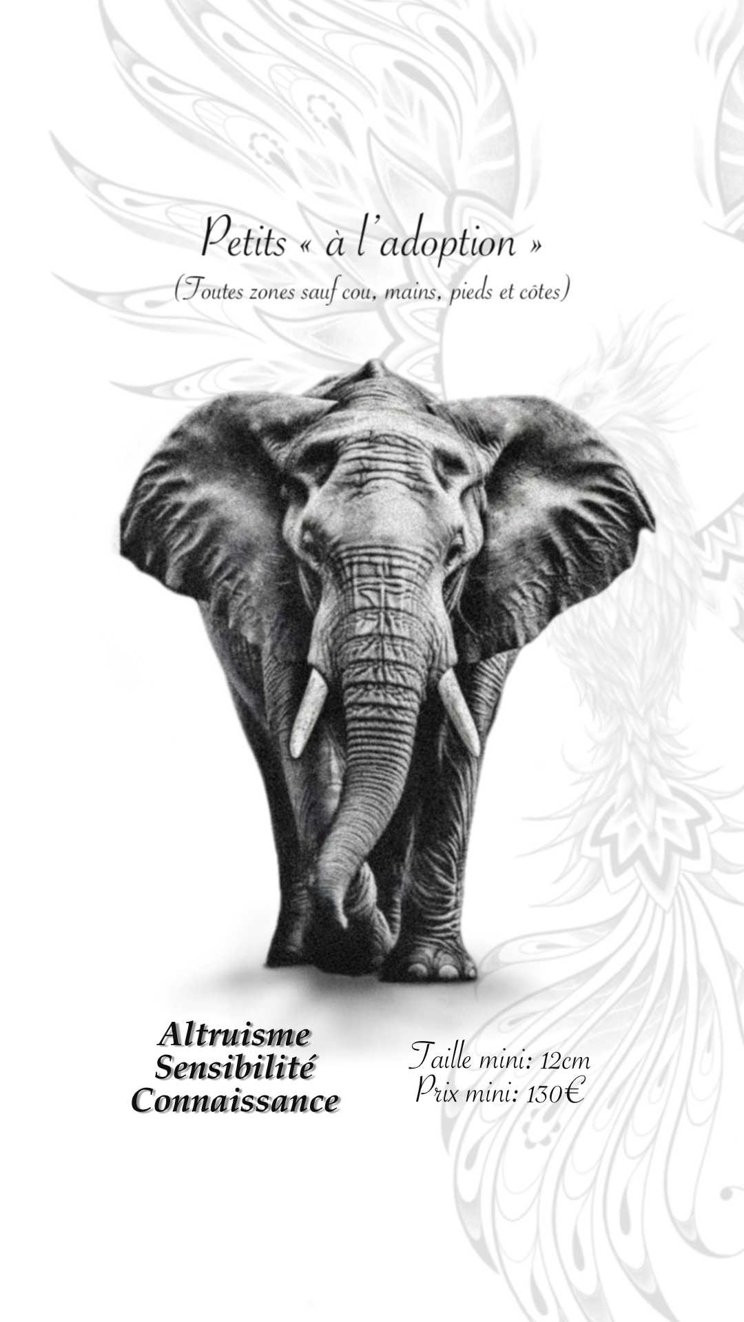 tatouage flash éléphant micro réaliste noir et gris la griffe