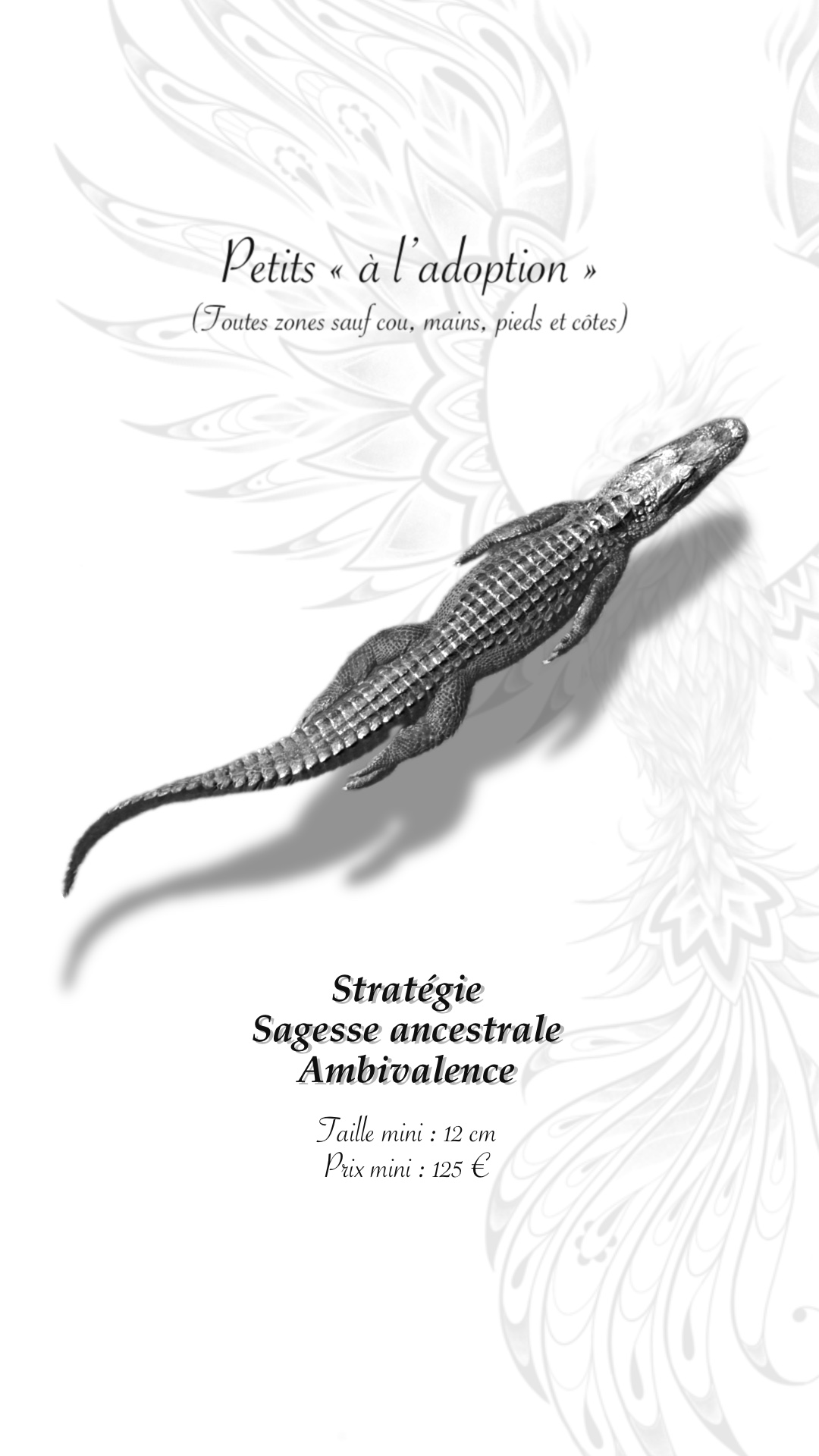 tatouage flash crocodile micro réaliste noir et gris la griffe